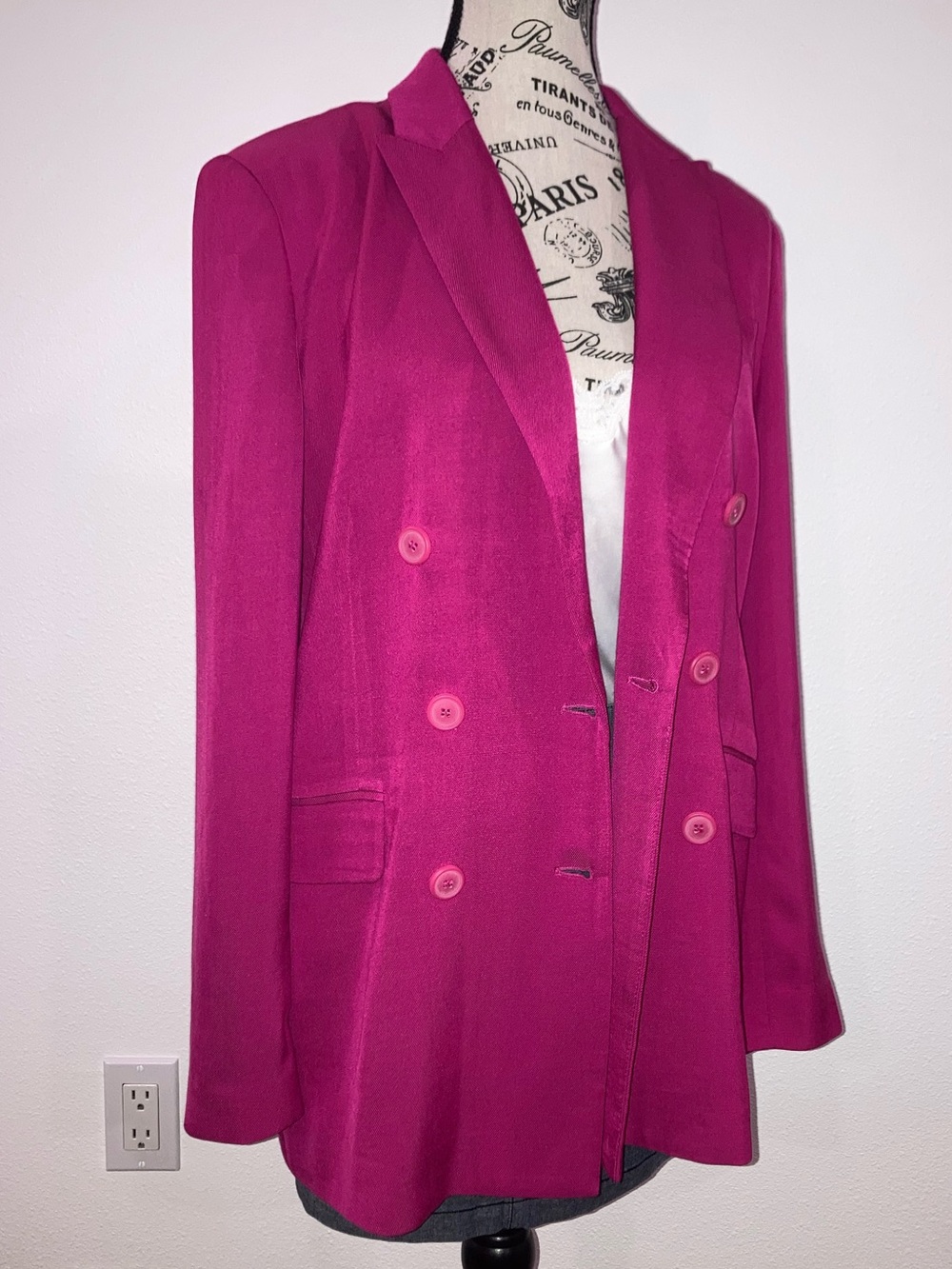 Zara Hot Pink Double Breasted Blazer Longline Oversized Women’s Small